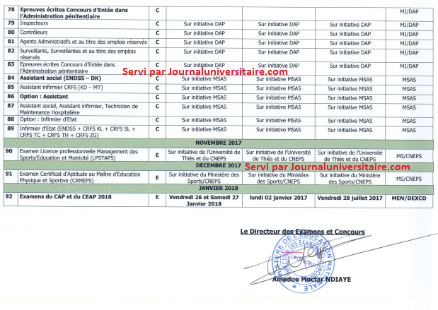 Calendrier des examens et concours 2017 au Sénégal 
