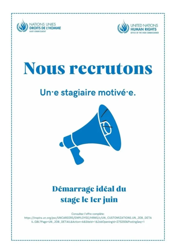 Recrutement d’un(e) Stagiaire / ONU Droits de l’Homme Afrique de l’Ouest