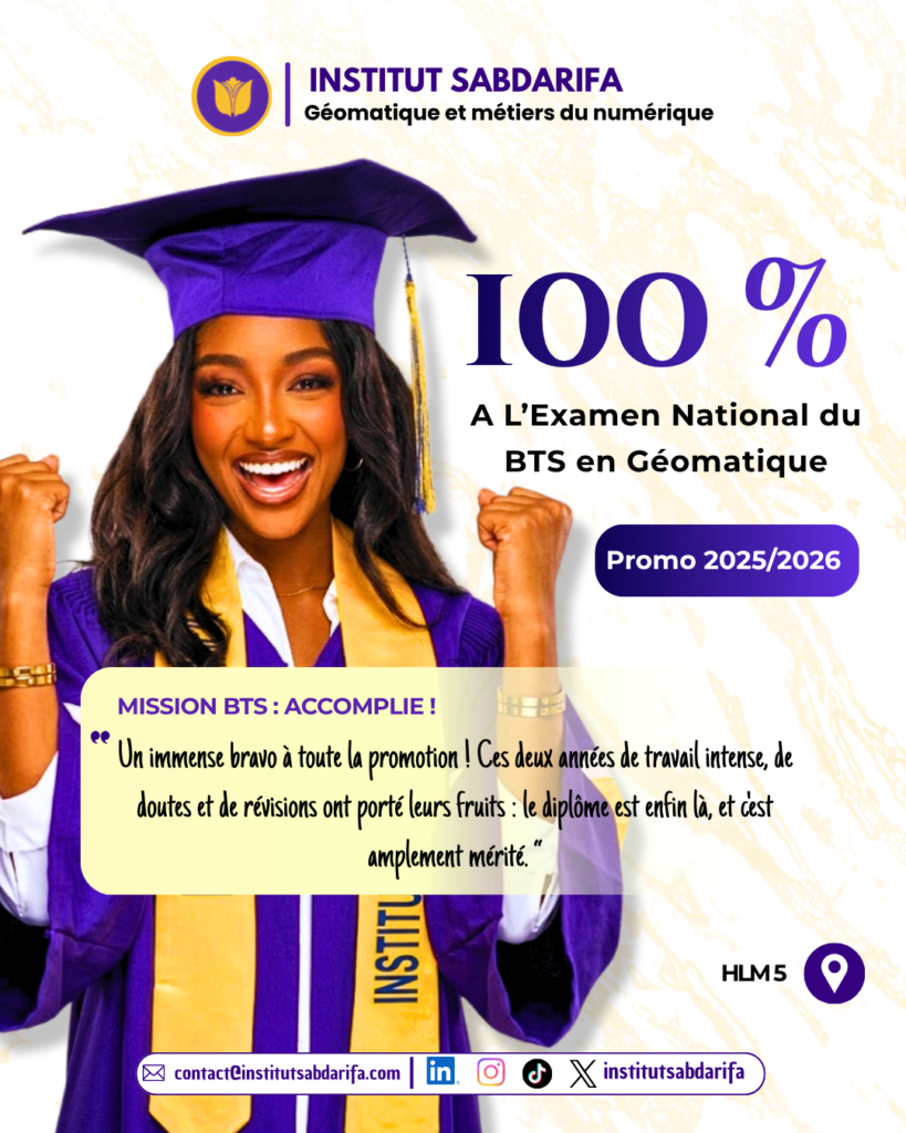 CARTON PLEIN AU BTS NATIONAL EN GEOMATIQUE— L’EXCELLENCE DE L’INSTITUT SABDARIFA UNE NOUVELLE FOIS DÉMONTRÉE ! CARTON PLEIN AU BTS NATIONAL EN GEOMATIQUE— L’EXCELLENCE DE L’INSTITUT SABDARIFA UNE NOUVELLE FOIS DÉMONTRÉE !